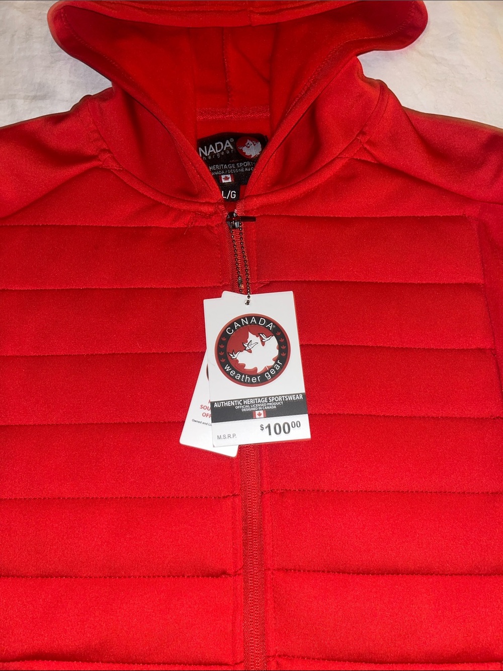 Red Hooded Utility Jacket with Canadian Patch - Picture 3 of 6